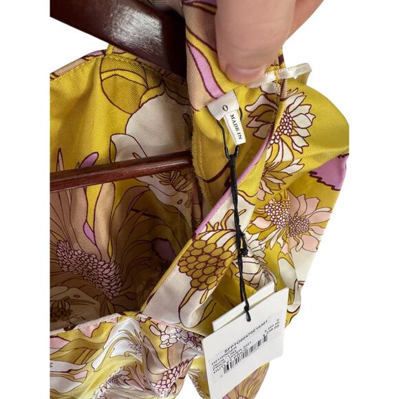 SANDRO NWT Ginger Blouse Yellow Green Size 0 Floral Print Silk Twill Square Neck - Picture 10 of 14